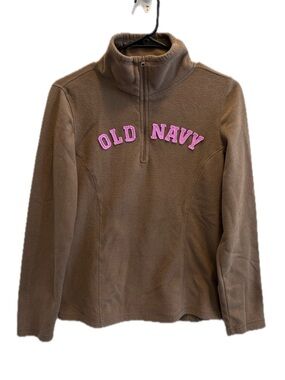 Vintage Old Navy Brown Quarter‑Zip Fleece with Pink Logo
